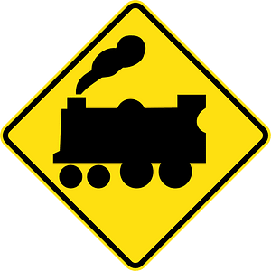 (W7-7) Railway Level Crossing ahead (right)