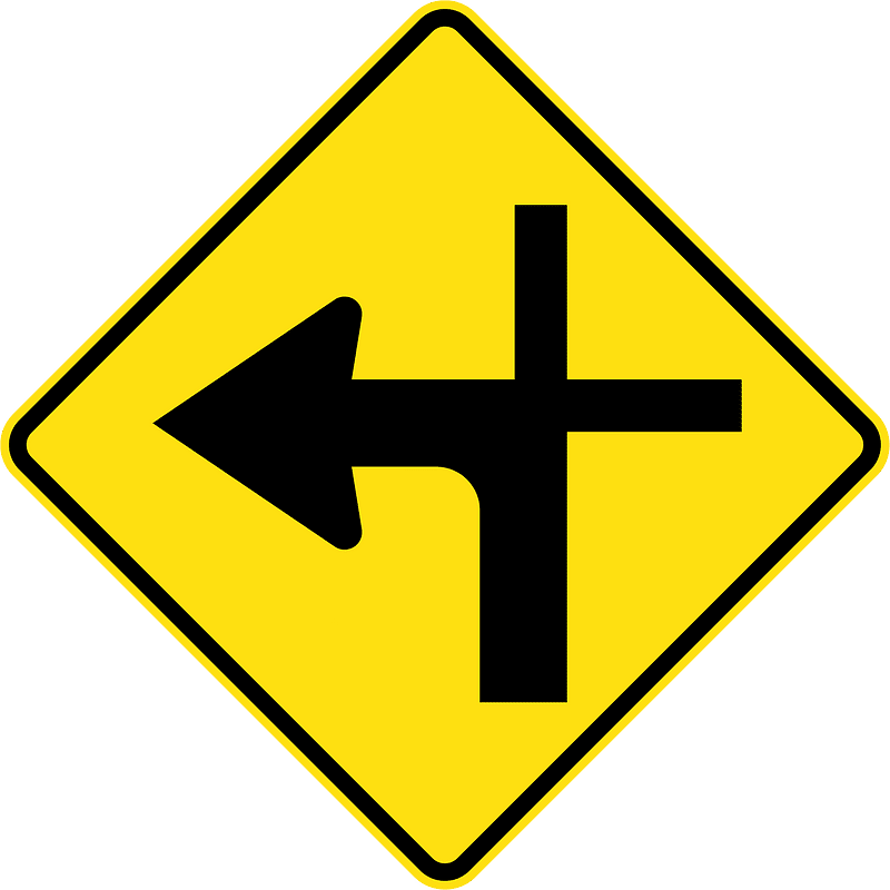 (W9-3) Modified crossroad intersection (left)