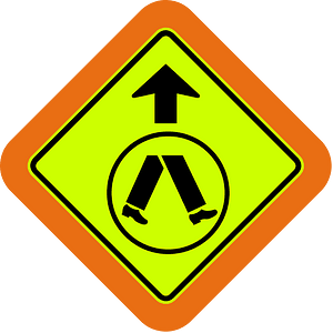 (W6-2) Pedestrian Crossing Ahead (with target board) (Used in Queensland)