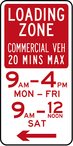(R5-Q05) Loading Zone (Maximum of 20 Minutes for Commercial Vehicles) (Used in Queensland)
