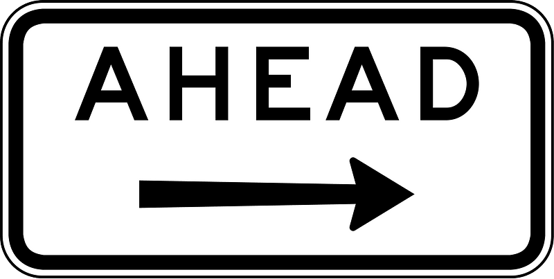 (R7-Q01) Ahead on Side Road (right) (Used with bus, transit or truck lane signs) (Used in Queensland)