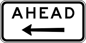 (R7-Q01) Ahead on Side Road (left) (Used with bus, transit or truck lane signs) (Used in Queensland)