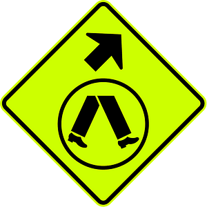 (W6-V2-1) Pedestrian Crossing Ahead on Side Road (veer right) (Used in Victoria)
