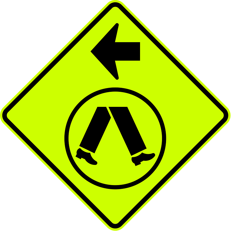 (W6-V2-2) Pedestrian Crossing Ahead on Side Road (turn left) (Used in Victoria)