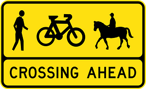 (W6-V105) Pedestrian, Cyclist and Equestrian Crossing Ahead (Used in Victoria)