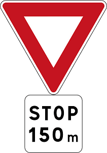 Stop sign 150 metres ahead