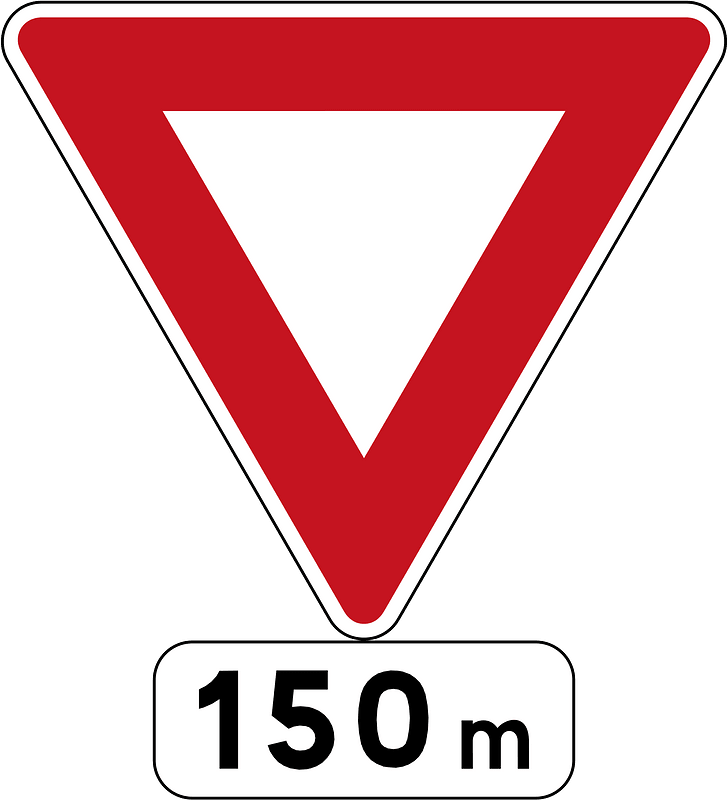 Give Way sign 150 metres ahead