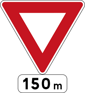 Give Way sign 150 metres ahead