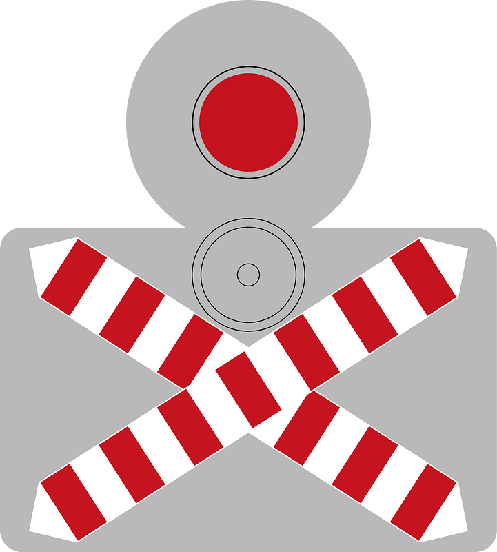 Level crossing without gates and with a flashing red warning light (single track)