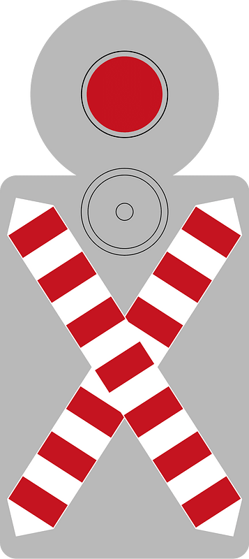 Level crossing without gates and with a flashing red warning light (single track)
