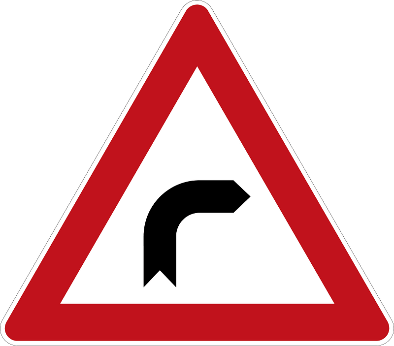 Dangerous curve to the right (Slow & stay to the right)