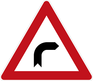 Dangerous curve to the right (Slow & stay to the right)