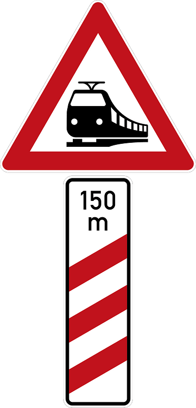Railroad crossing with three-striped warning - custom distance
