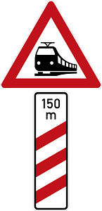 Railroad crossing with three-striped warning - custom distance