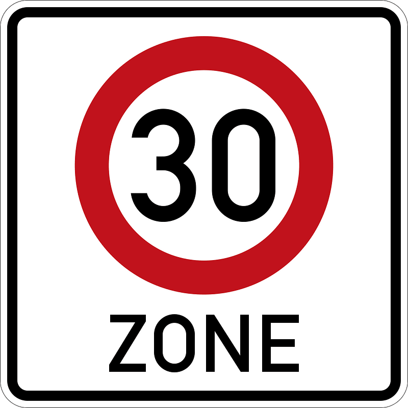Maximum (30 km/h) Zone (still in effect after junctions)