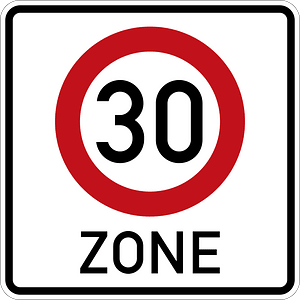 Maximum (30 km/h) Zone (still in effect after junctions)