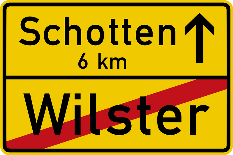 Town sign: End of Urban Area (here with distance to next town)