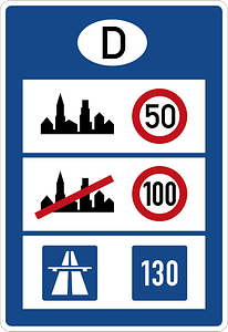 Maximum (or recommended) Speeds in Germany for Developed/Urban Areas (50), Bundesstraßen (100) & Autobahn (130)