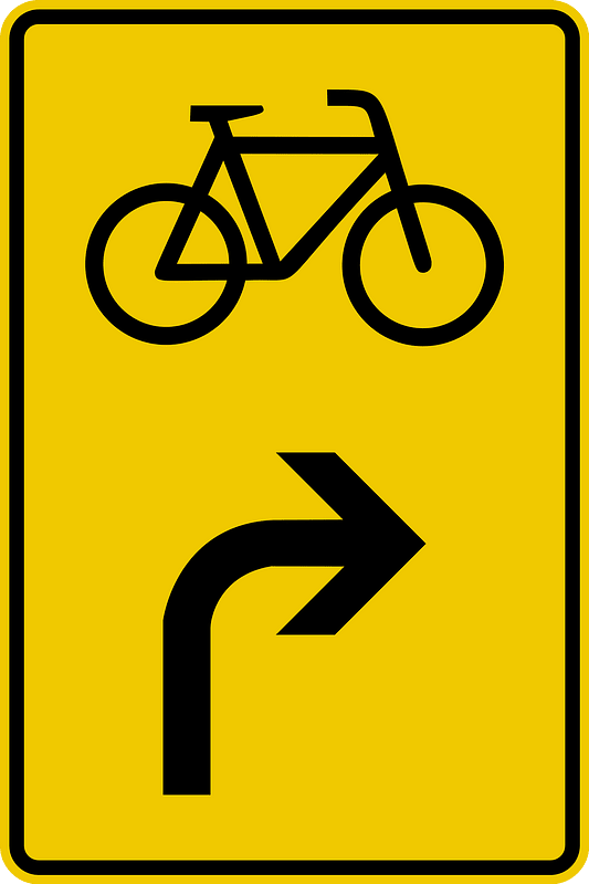 Bicycles Turn Right Ahead