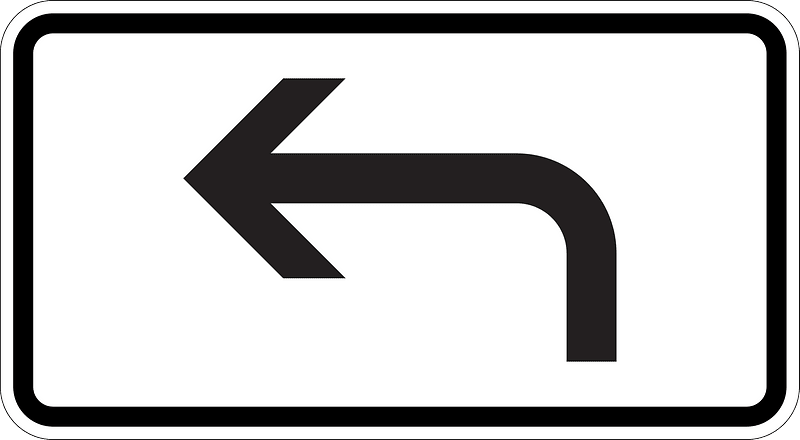 After the left turn, a hazard exists (another sign defining the hazard would be above)