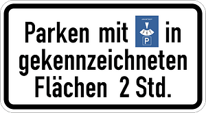 Parking with disc in marked zone for 2 hours