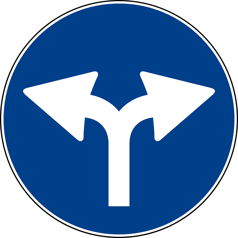Right or left turn only ahead