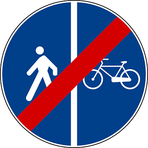 End of segregated pedestrian and cycle path