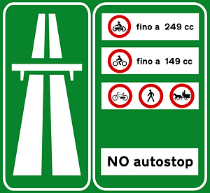 Motorway ahead with a summary of transit restrictions