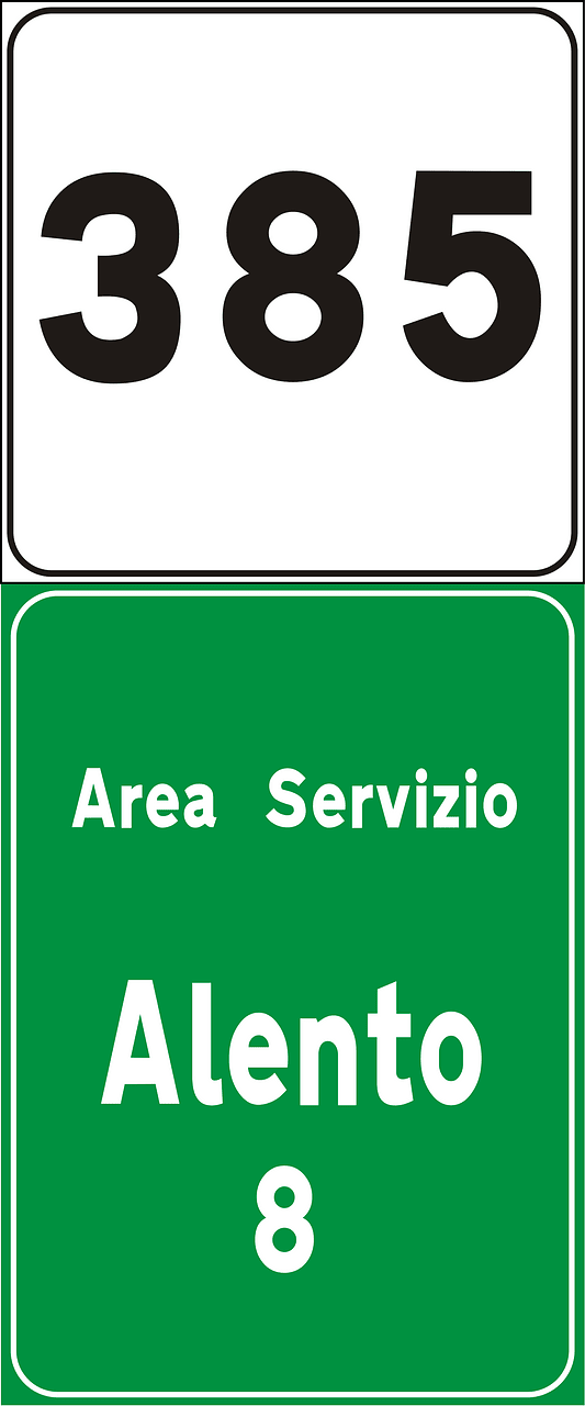 Motorway location marker and distance from the service area
