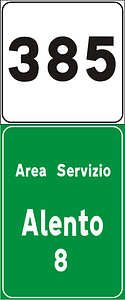 Motorway location marker and distance from the service area