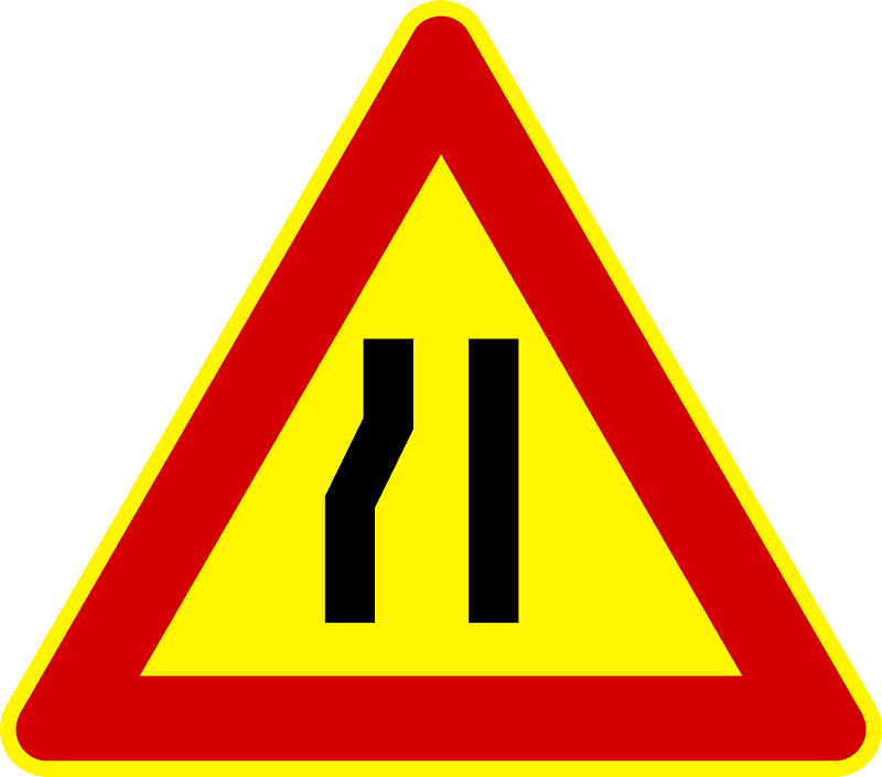 Road narrows on left