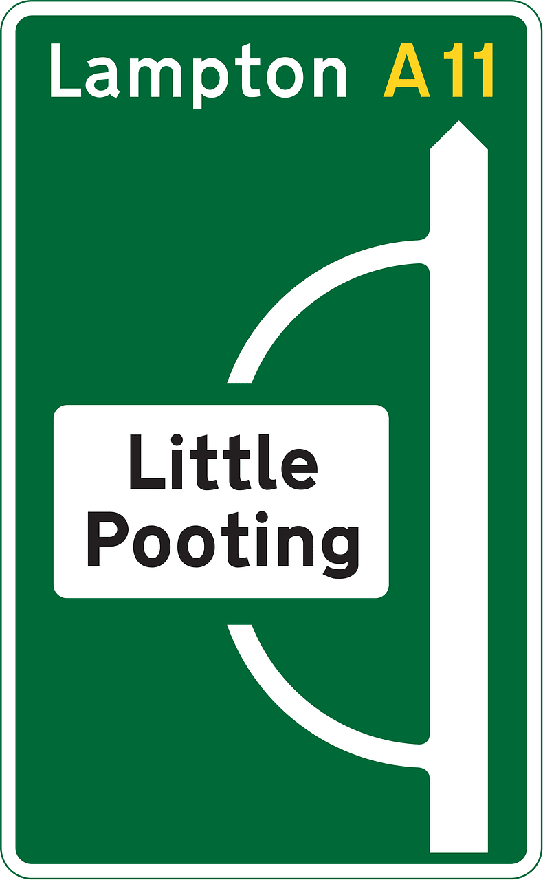Junction ahead of a primary route with a non-primary route through a town or village that has been by-passed