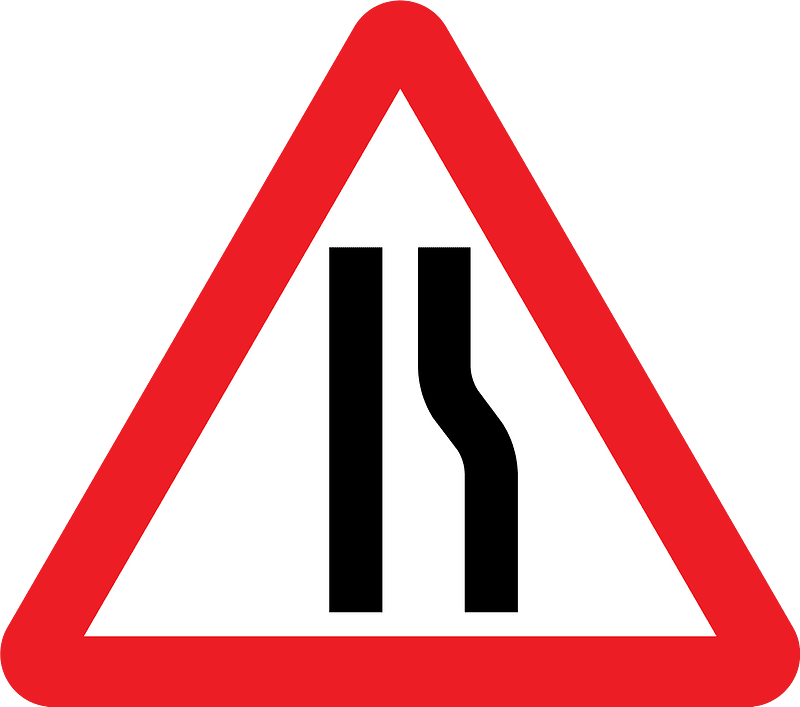 Road narrows on right (left if symbol reversed)
