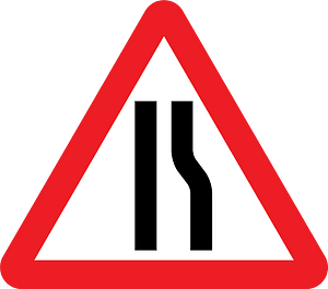 Road narrows on right (left if symbol reversed)