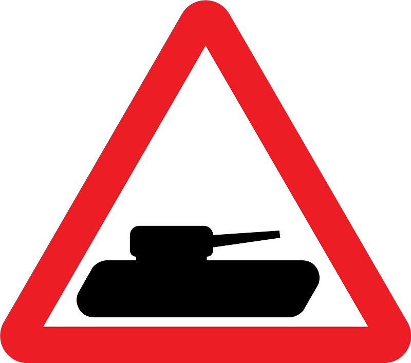 Slow-moving military vehicles likely to be in or crossing the road
