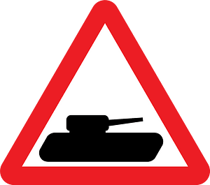 Slow-moving military vehicles likely to be in or crossing the road