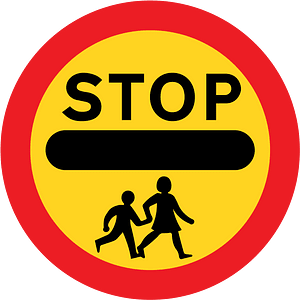 Stop, children crossing ahead (This sign can only be displayed by a person at a patrolled crossing).