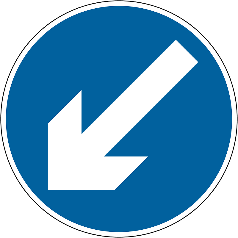 Vehicular traffic passing the sign must keep to the left of the sign (right if symbol reversed)