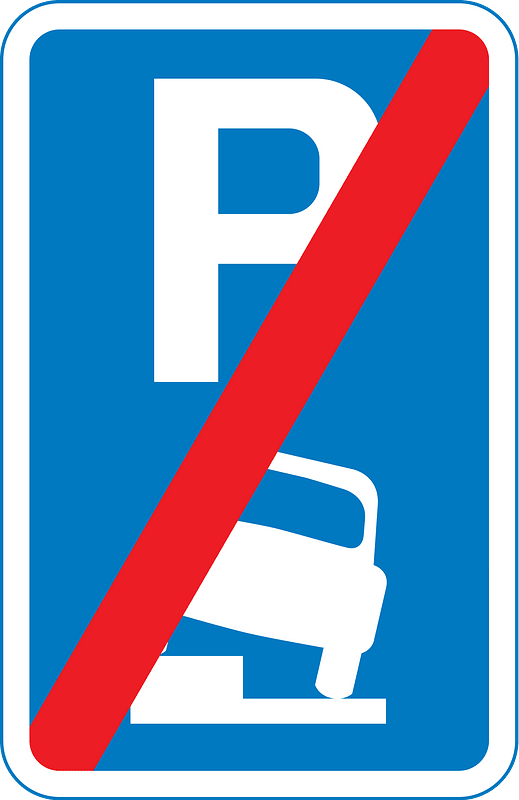 End of an area where vehicles may be parked partially on the verge or footway