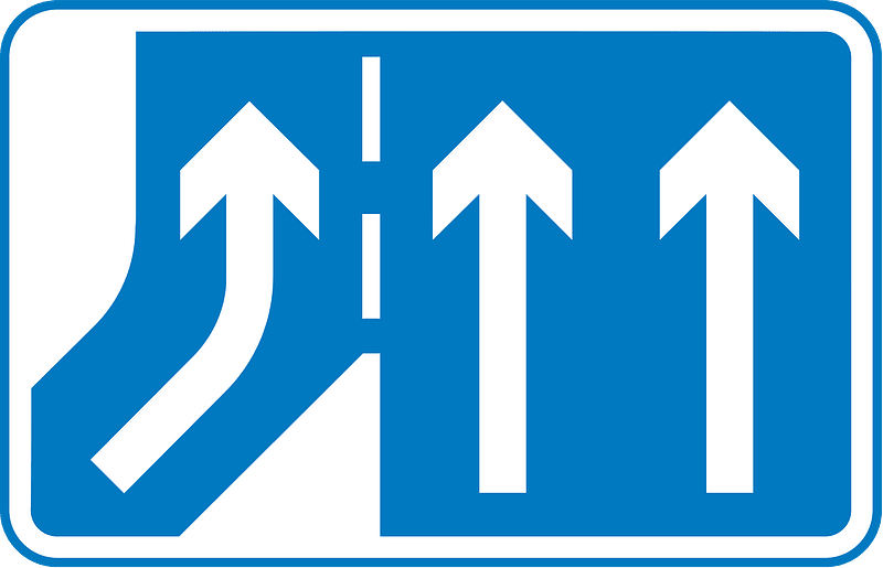 Additional traffic lane joining from the left ahead (right if reversed)