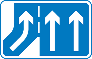 Additional traffic lane joining from the left ahead (right if reversed)
