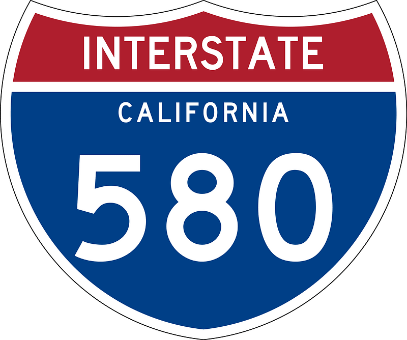 Three-digit interstate route shield, California