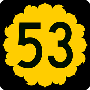 Two-digit state highway shield uses a sunflower, Kansas