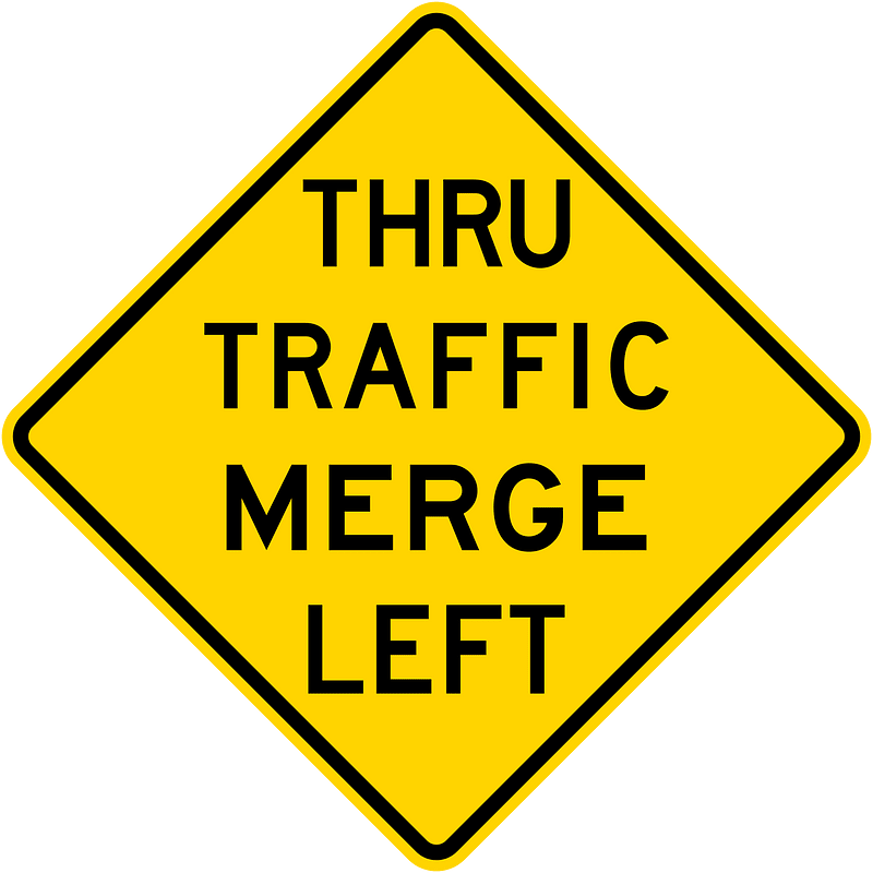 Thru traffic merge left, California
