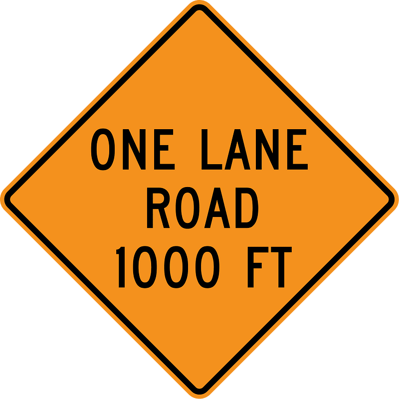 One lane road ahead(with distance)