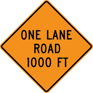 One lane road ahead(with distance)