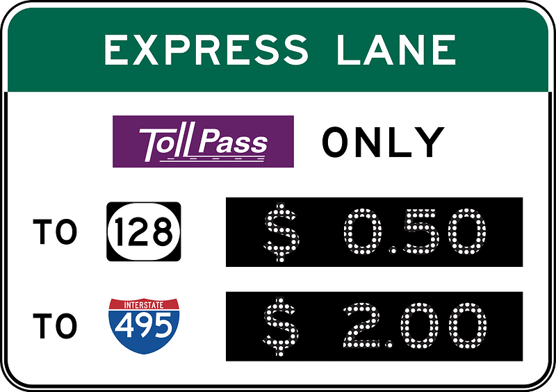 Toll costs at intersections or HOV 2+