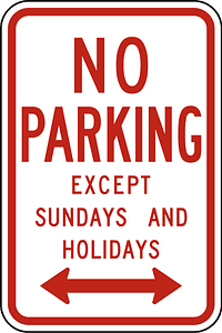 No Parking; Except Sundays