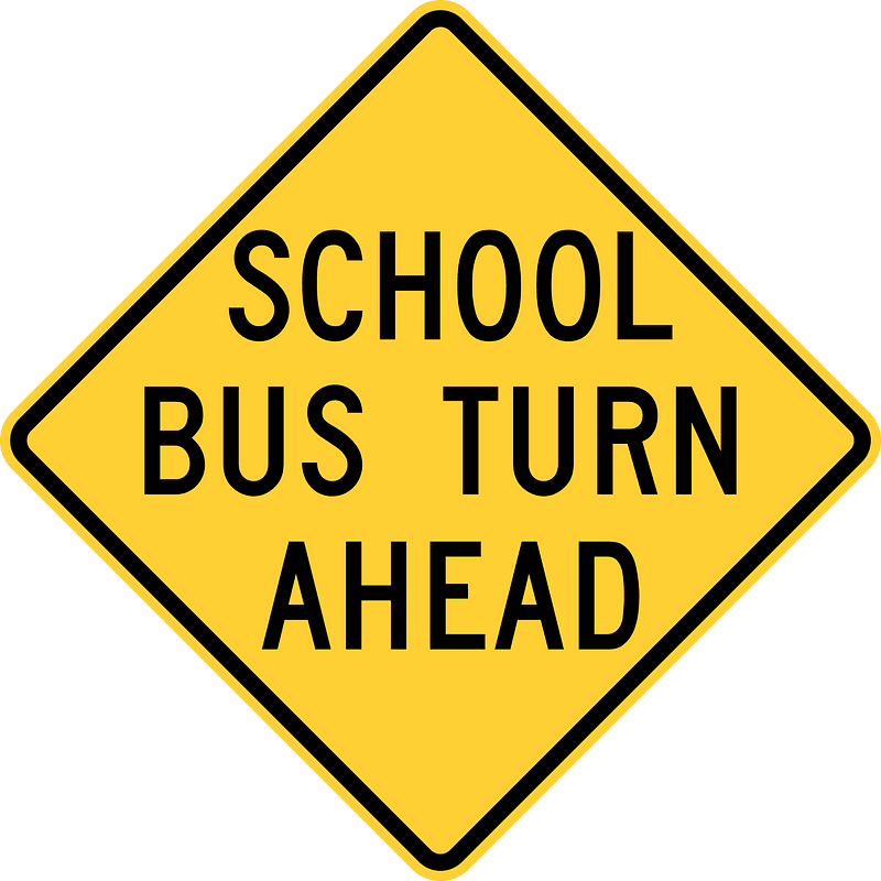 School bus turn ahead sign, Ohio