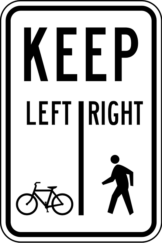 Bicycles left pedestrians right